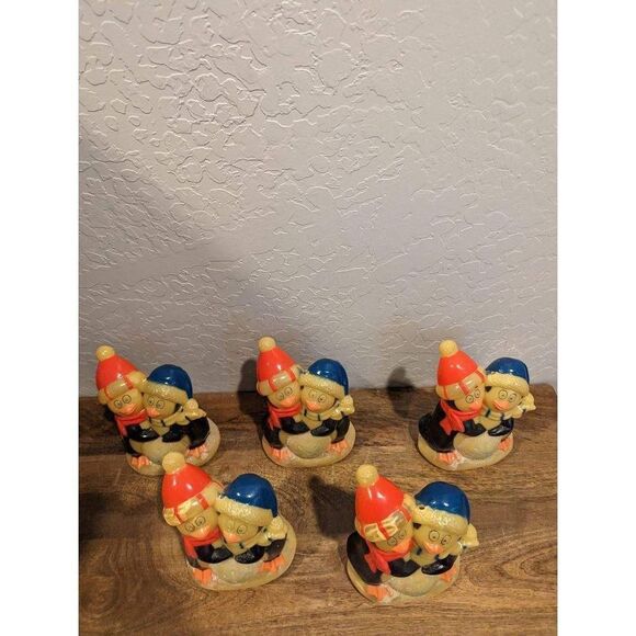 5 Vintage Blow Mold Light Topper 7” Penguins Hard Plastic Lawn Stake Light Cover - Picture 6 of 7